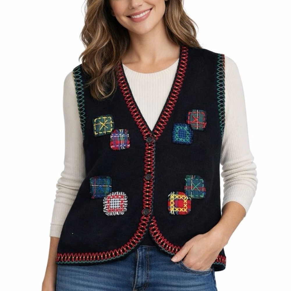 Susan Bristol NWT Vintage 1995 Women’s Size XL Patchwork Sweater Vest Plaid